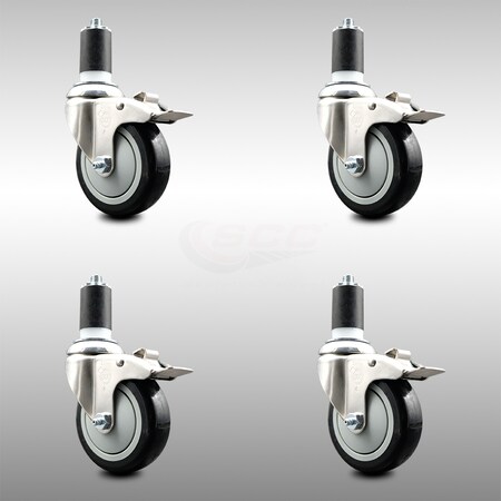 Service Caster 4 Inch 316SS Black Poly Swivel 1-5/8 Inch Expanding Stem Caster Set Lock Brake SCC-SS316TTLEX20S414-PPUB-BLK-158-4